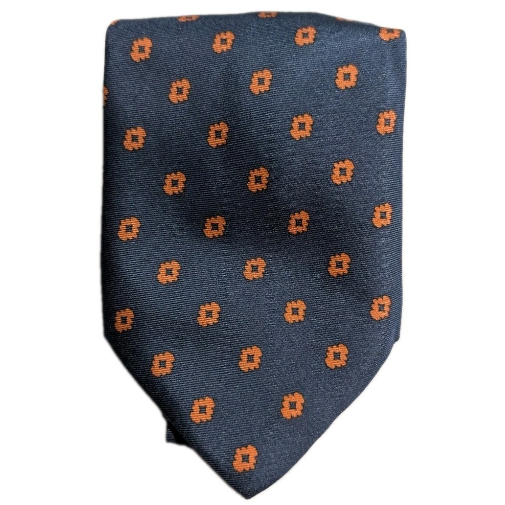S.T. Dupont Paris Silk Tie Blue Orange Geometric Floral Wide 3.75"